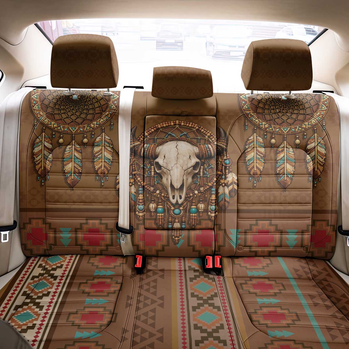 Bison Native American Back Car Seat Cover Tribal Feather Dreamcatcher Boho Style