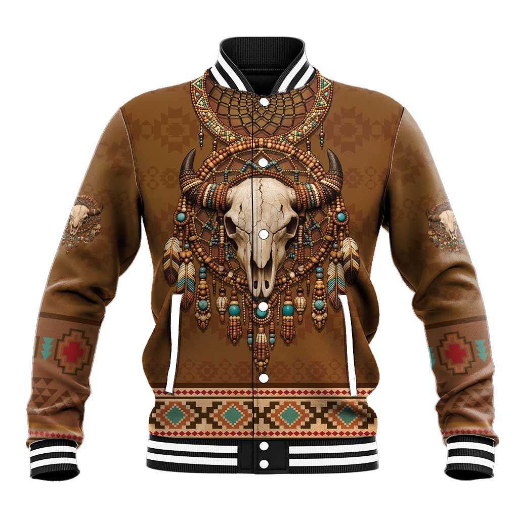 Bison Native American Baseball Jacket Tribal Feather Dreamcatcher Boho Style