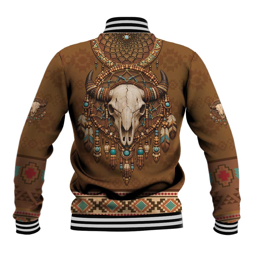 Bison Native American Baseball Jacket Tribal Feather Dreamcatcher Boho Style