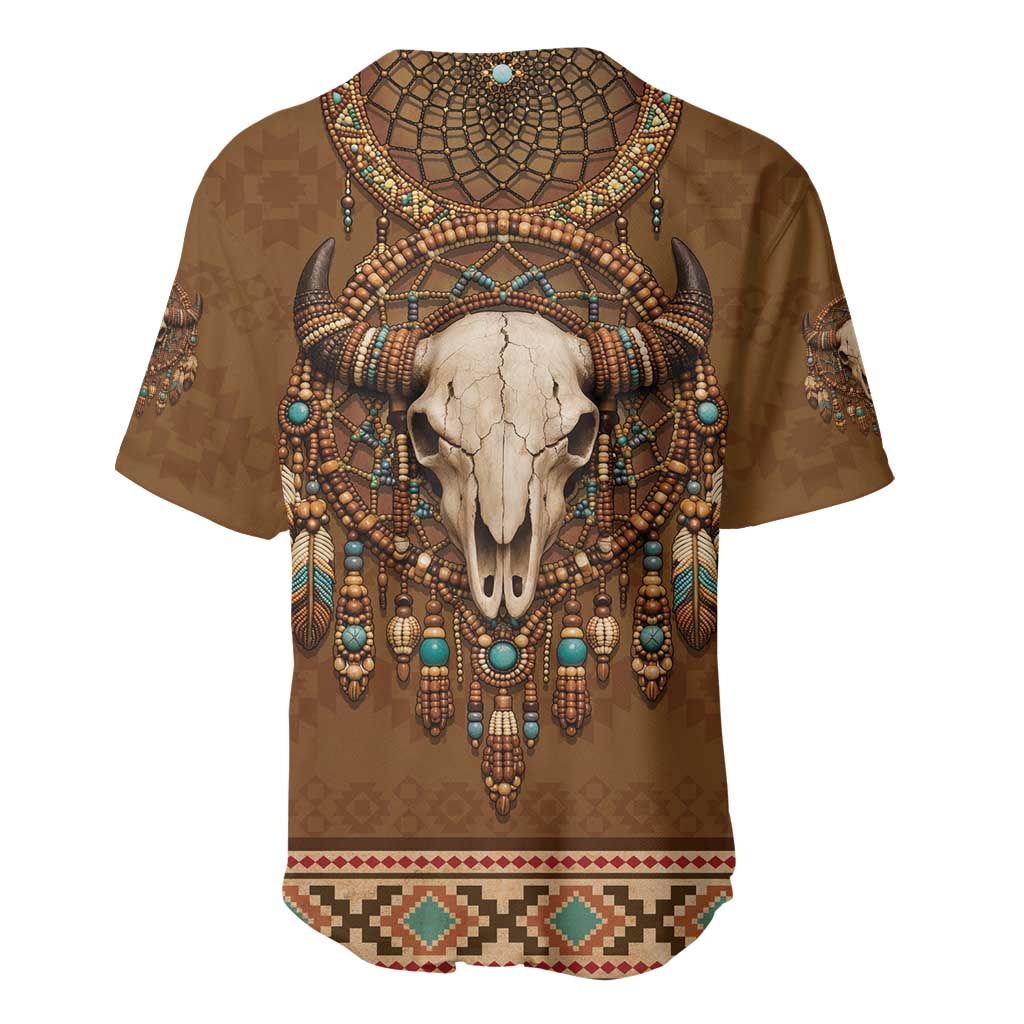 Bison Native American Baseball Jersey Tribal Feather Dreamcatcher Boho Style