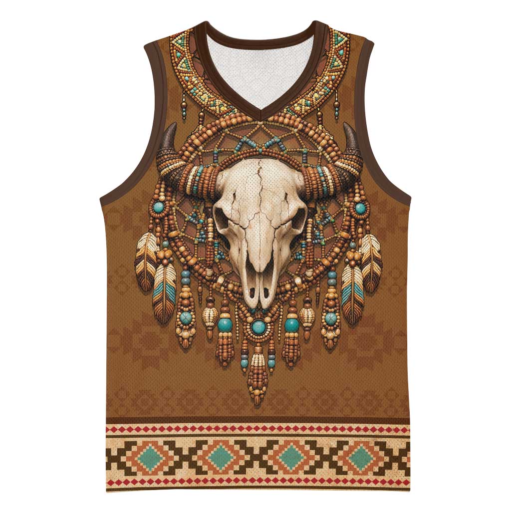 Bison Native American Basketball Jersey Tribal Feather Dreamcatcher Boho Style