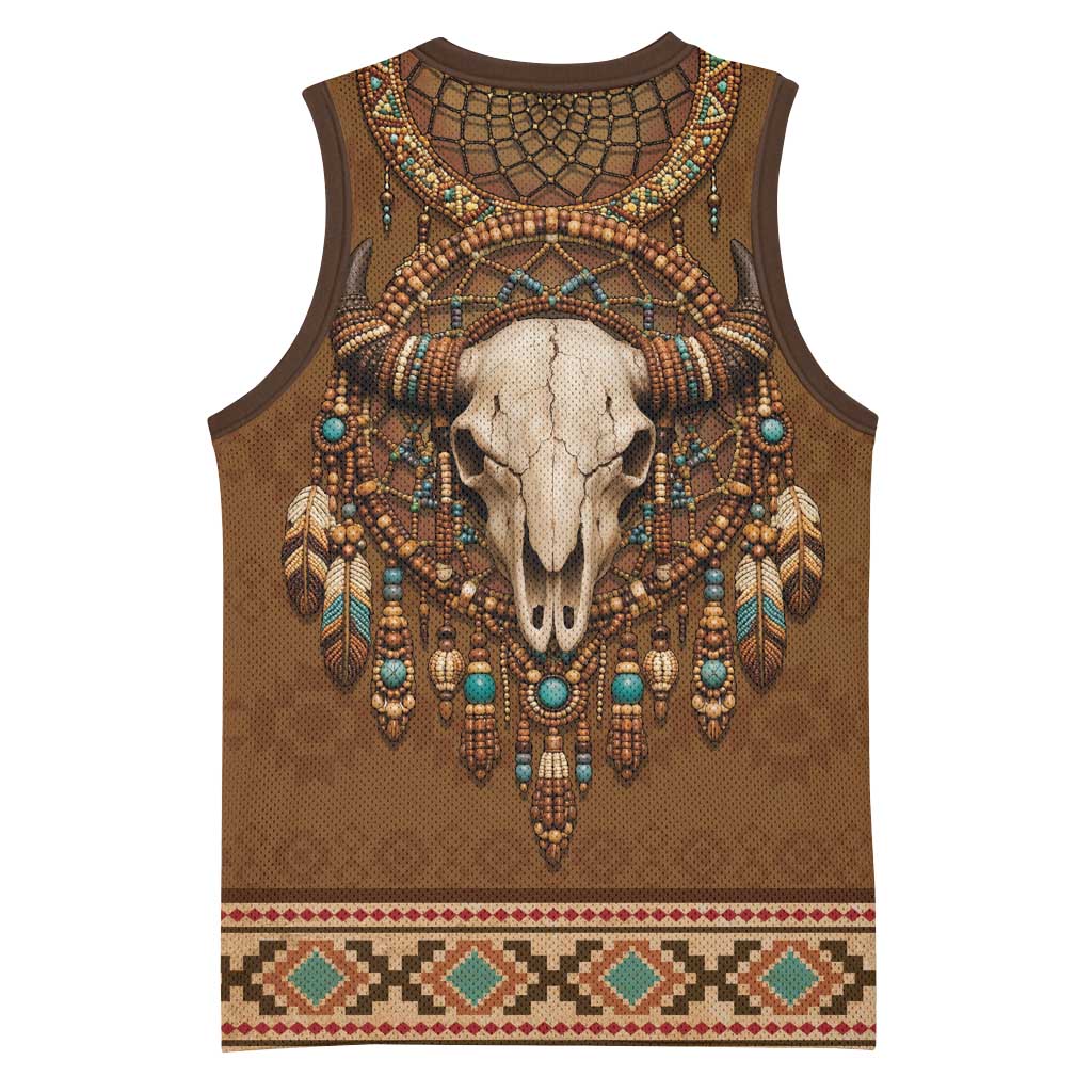 Bison Native American Basketball Jersey Tribal Feather Dreamcatcher Boho Style