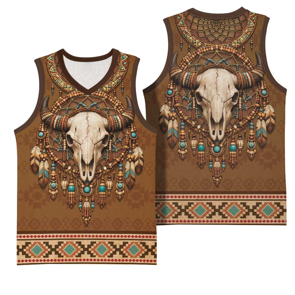 Bison Native American Basketball Jersey Tribal Feather Dreamcatcher Boho Style