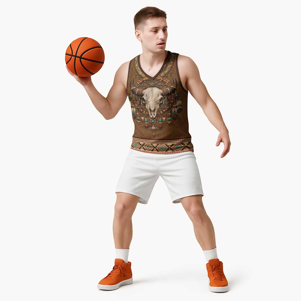 Bison Native American Basketball Jersey Tribal Feather Dreamcatcher Boho Style