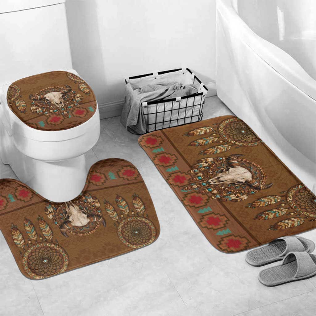Bison Native American Bathroom Set Tribal Feather Dreamcatcher Boho Style