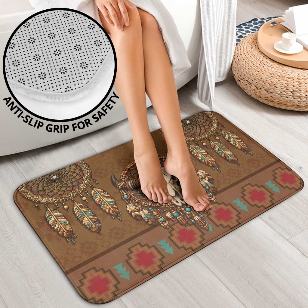 Bison Native American Bathroom Set Tribal Feather Dreamcatcher Boho Style