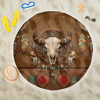 Bison Native American Beach Blanket Tribal Feather Dreamcatcher Boho Style