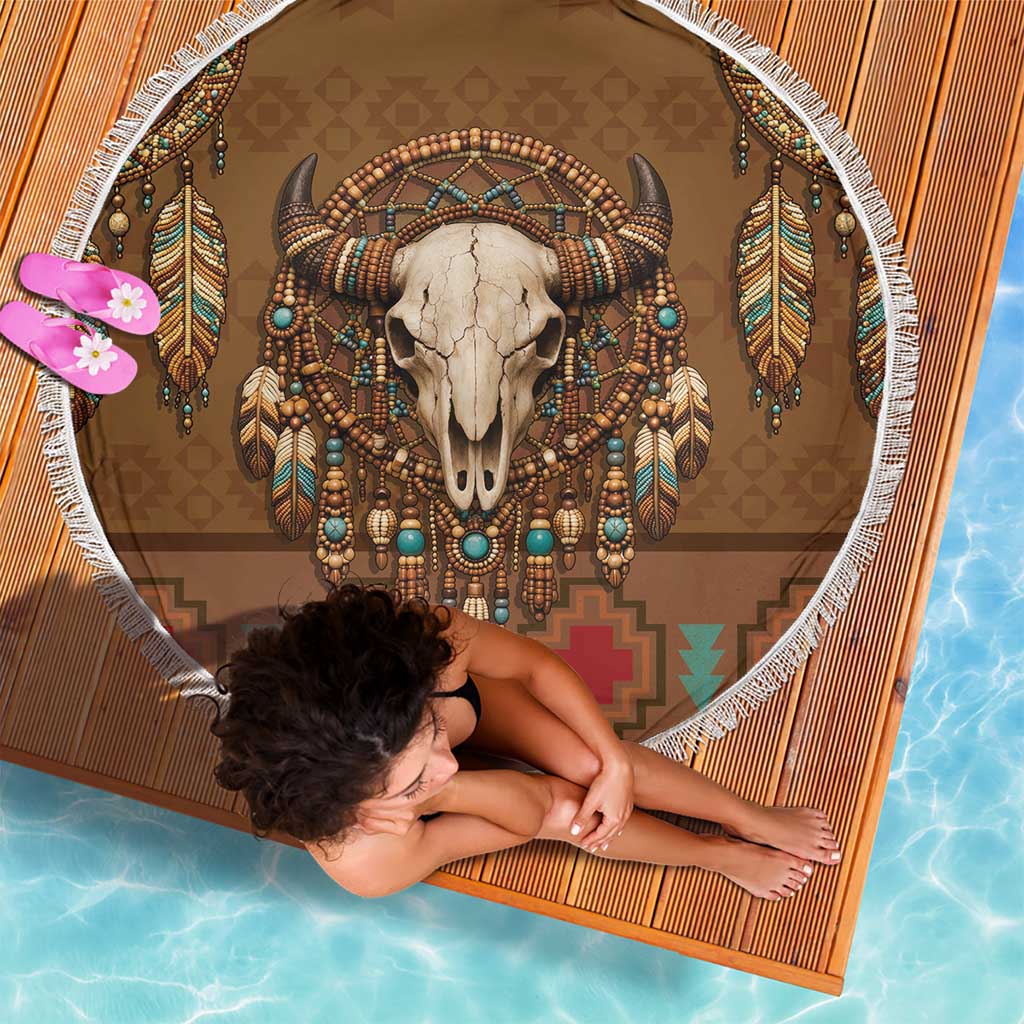 Bison Native American Beach Blanket Tribal Feather Dreamcatcher Boho Style