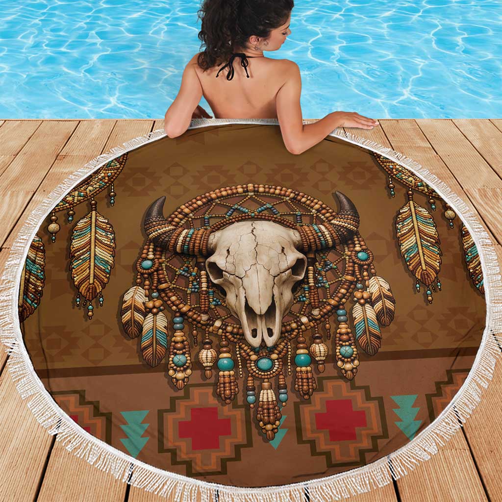 Bison Native American Beach Blanket Tribal Feather Dreamcatcher Boho Style