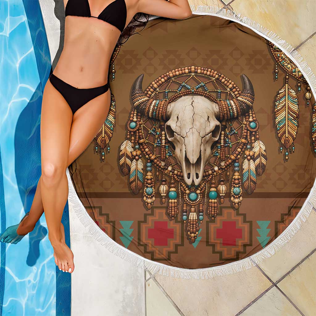 Bison Native American Beach Blanket Tribal Feather Dreamcatcher Boho Style