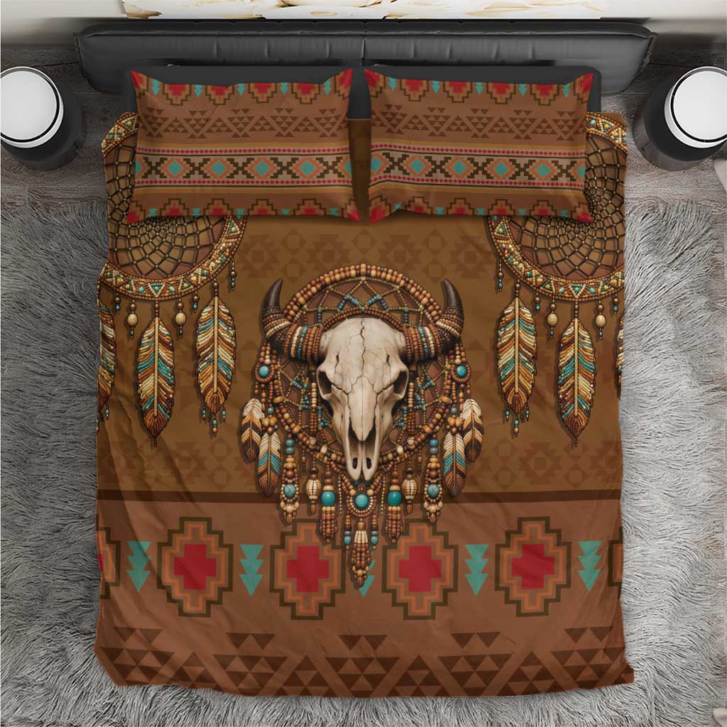 Bison Native American Bedding Set Tribal Feather Dreamcatcher Boho Style