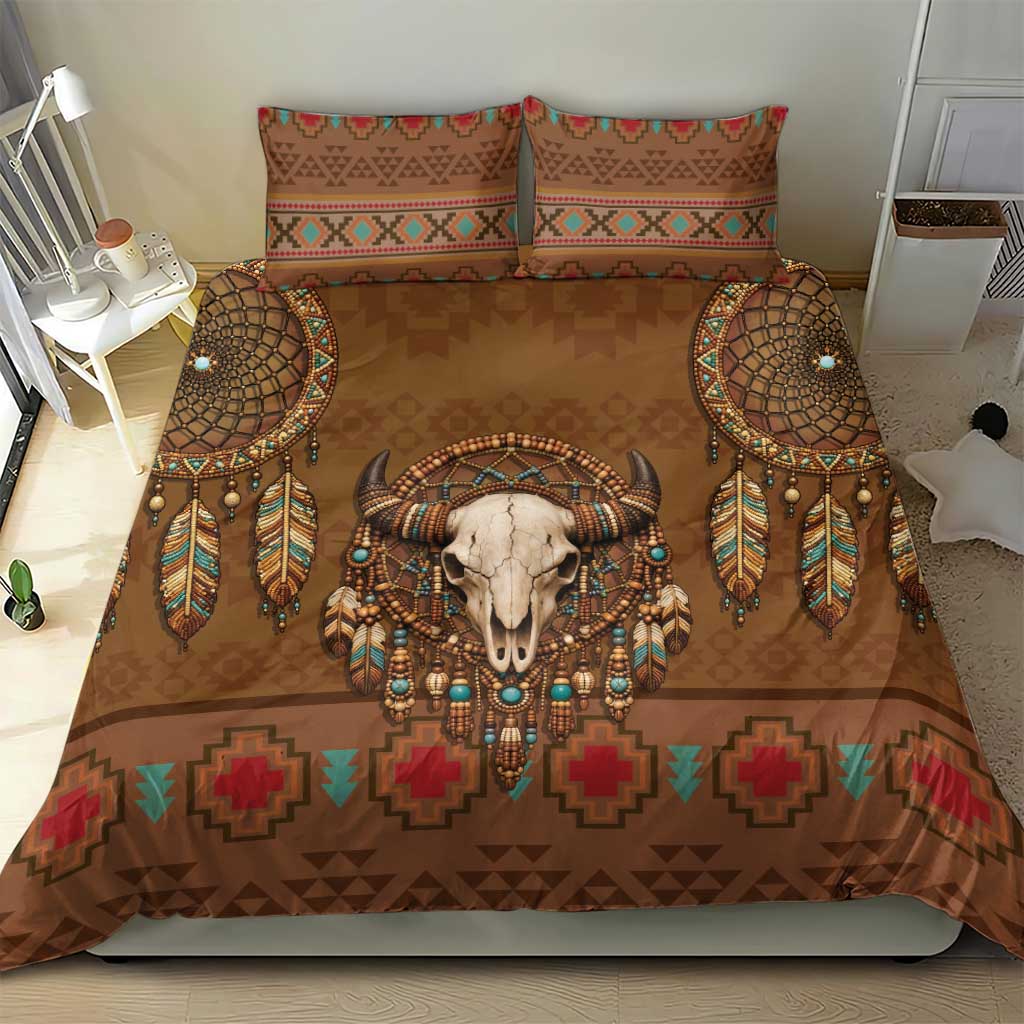 Bison Native American Bedding Set Tribal Feather Dreamcatcher Boho Style