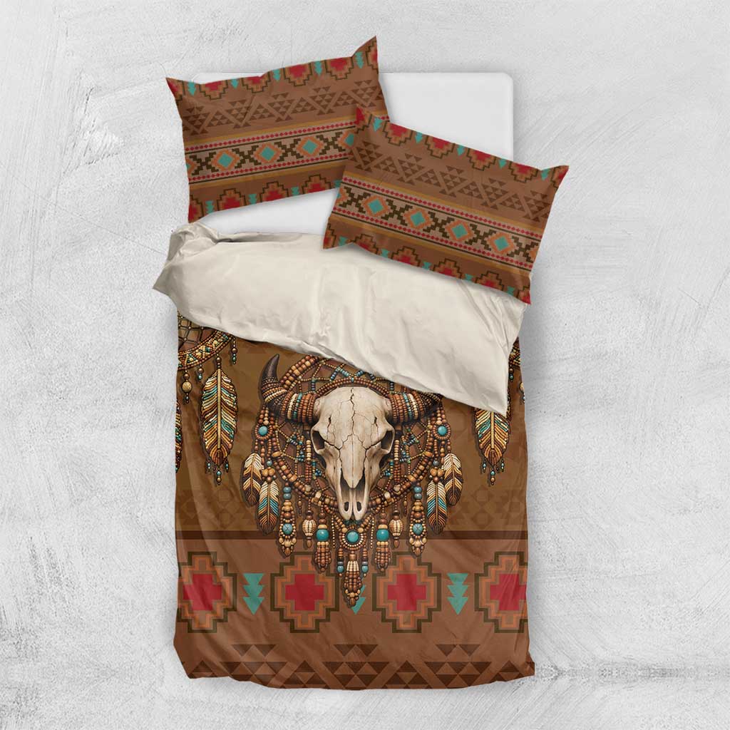 Bison Native American Bedding Set Tribal Feather Dreamcatcher Boho Style