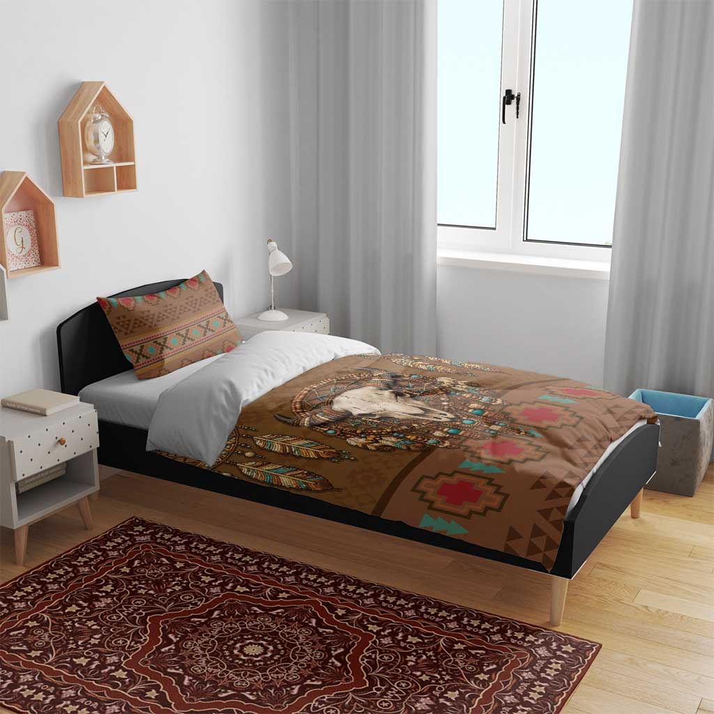 Bison Native American Bedding Set Tribal Feather Dreamcatcher Boho Style