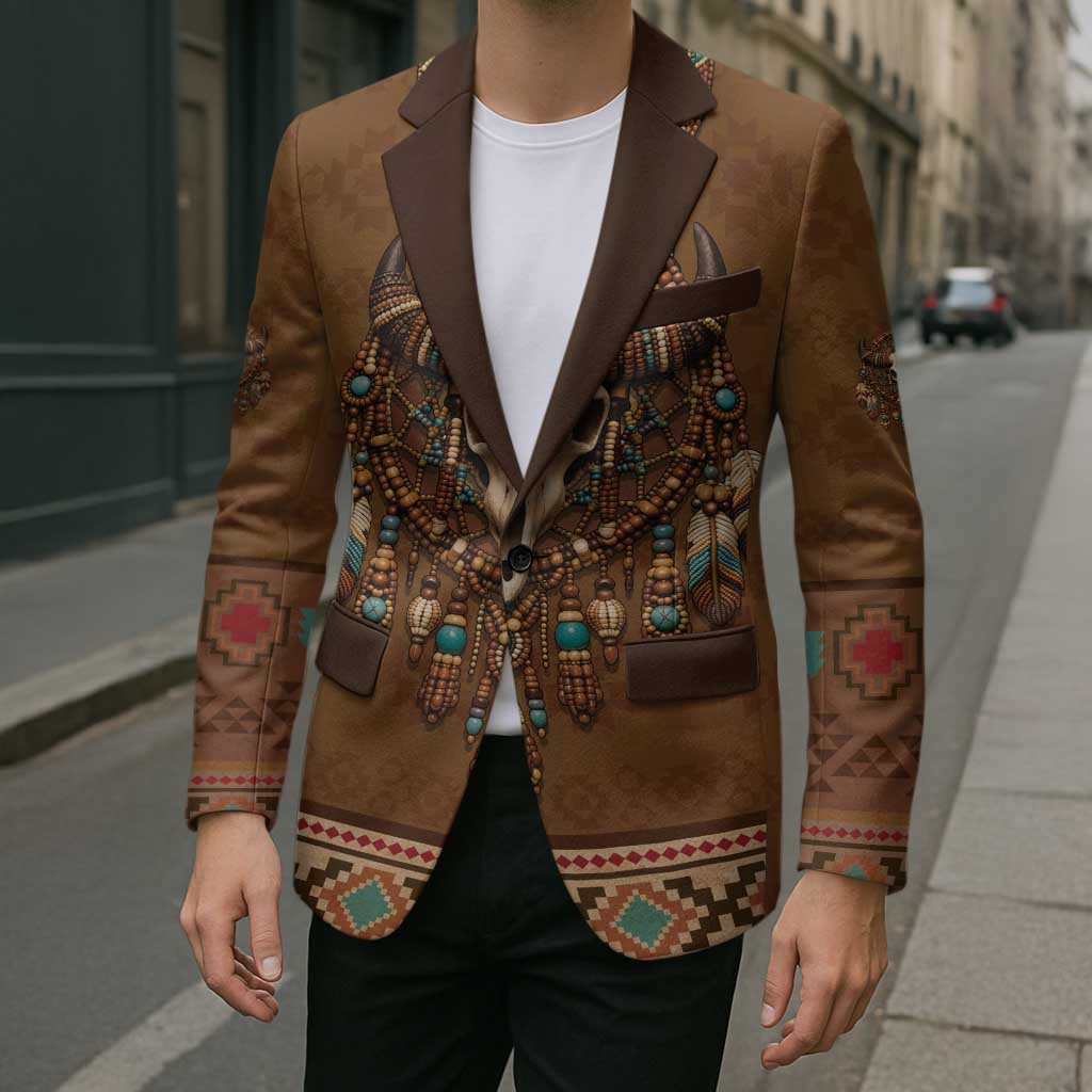 Bison Native American Blazer Tribal Feather Dreamcatcher Boho Style