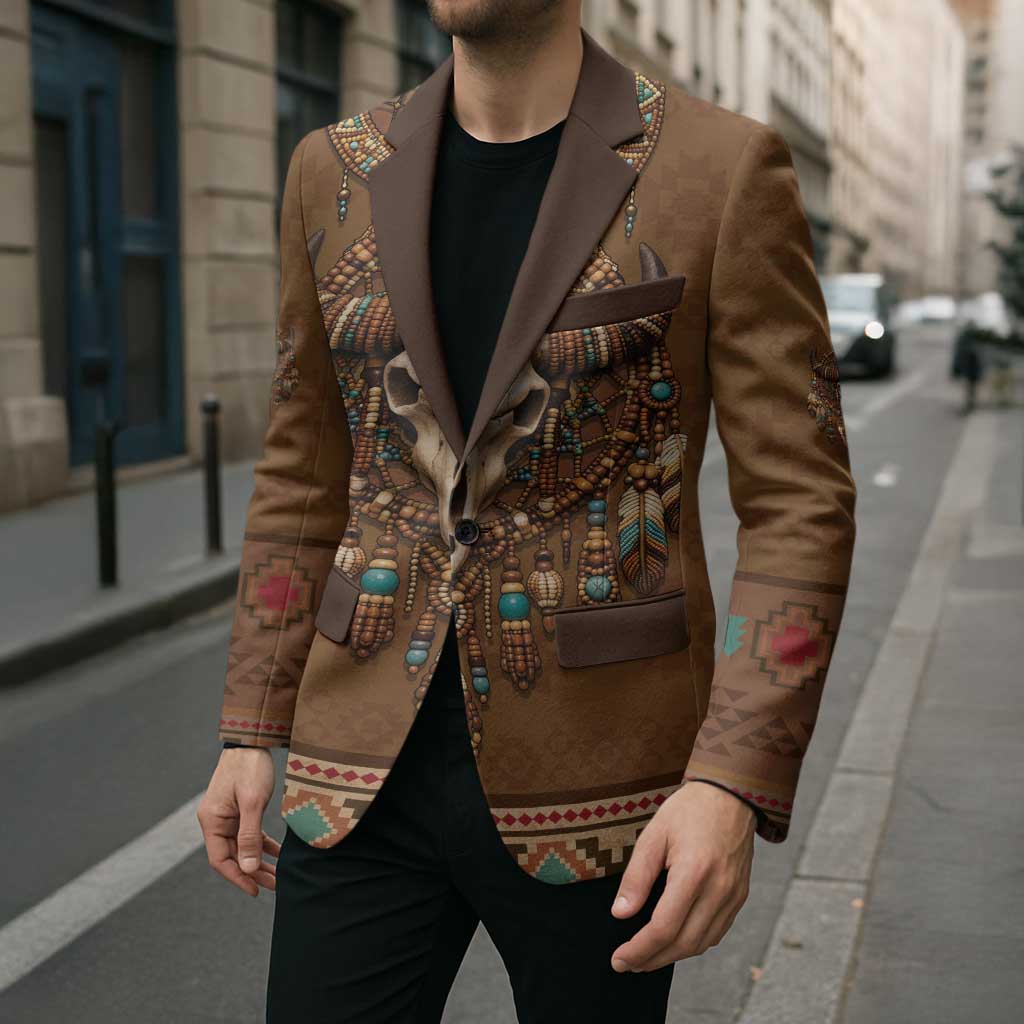 Bison Native American Blazer Tribal Feather Dreamcatcher Boho Style