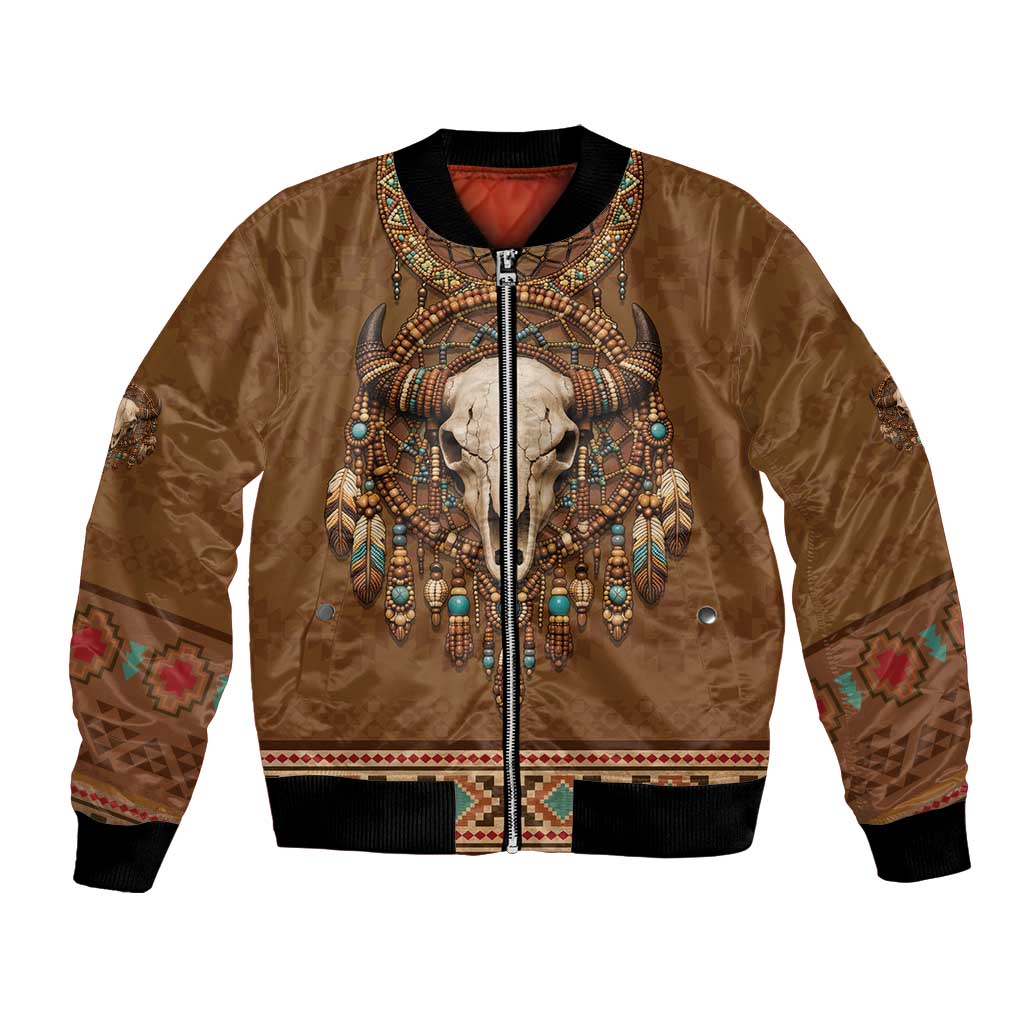 Bison Native American Bomber Jacket Tribal Feather Dreamcatcher Boho Style