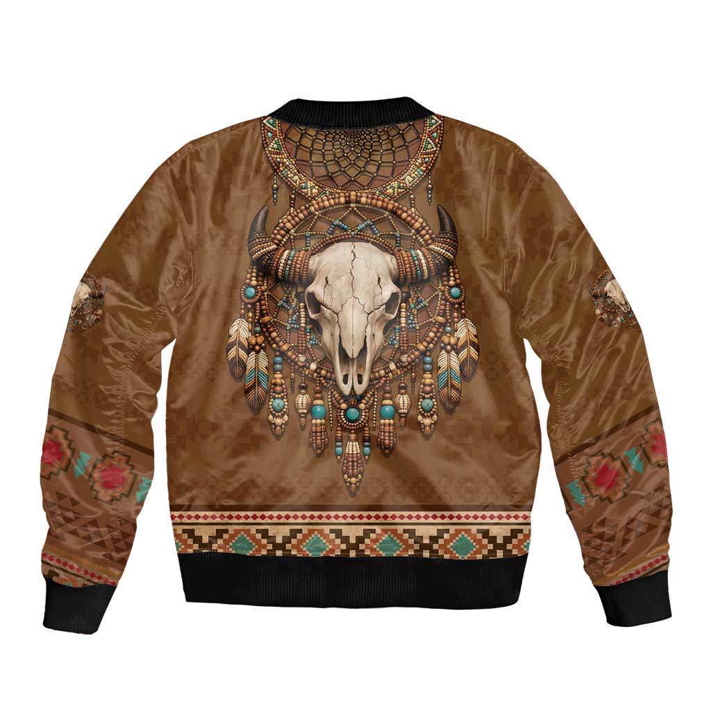 Bison Native American Bomber Jacket Tribal Feather Dreamcatcher Boho Style
