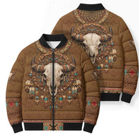Bison Native American Bomber Puffer Jacket Tribal Feather Dreamcatcher Boho Style