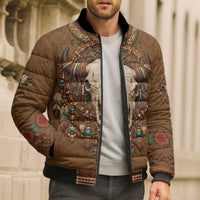 Bison Native American Bomber Puffer Jacket Tribal Feather Dreamcatcher Boho Style