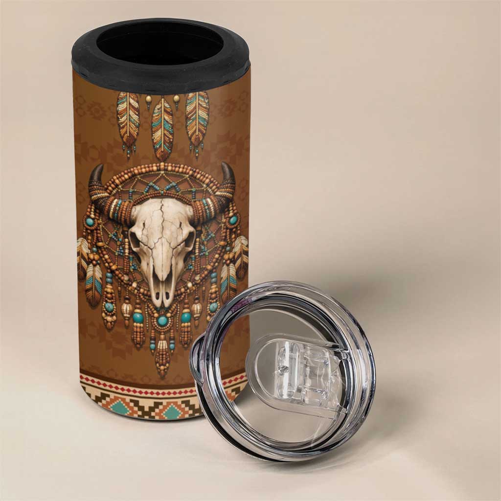 Bison Native American 4 in 1 Can Cooler Tumbler Tribal Feather Dreamcatcher Boho Style