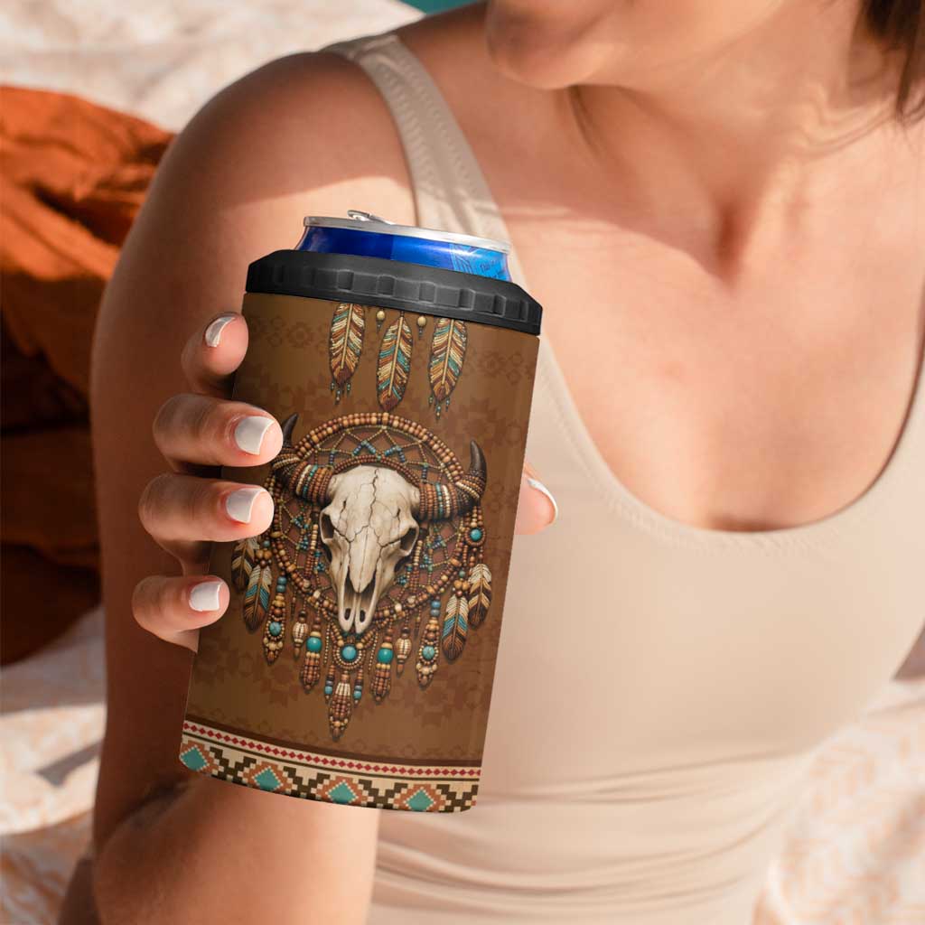 Bison Native American 4 in 1 Can Cooler Tumbler Tribal Feather Dreamcatcher Boho Style