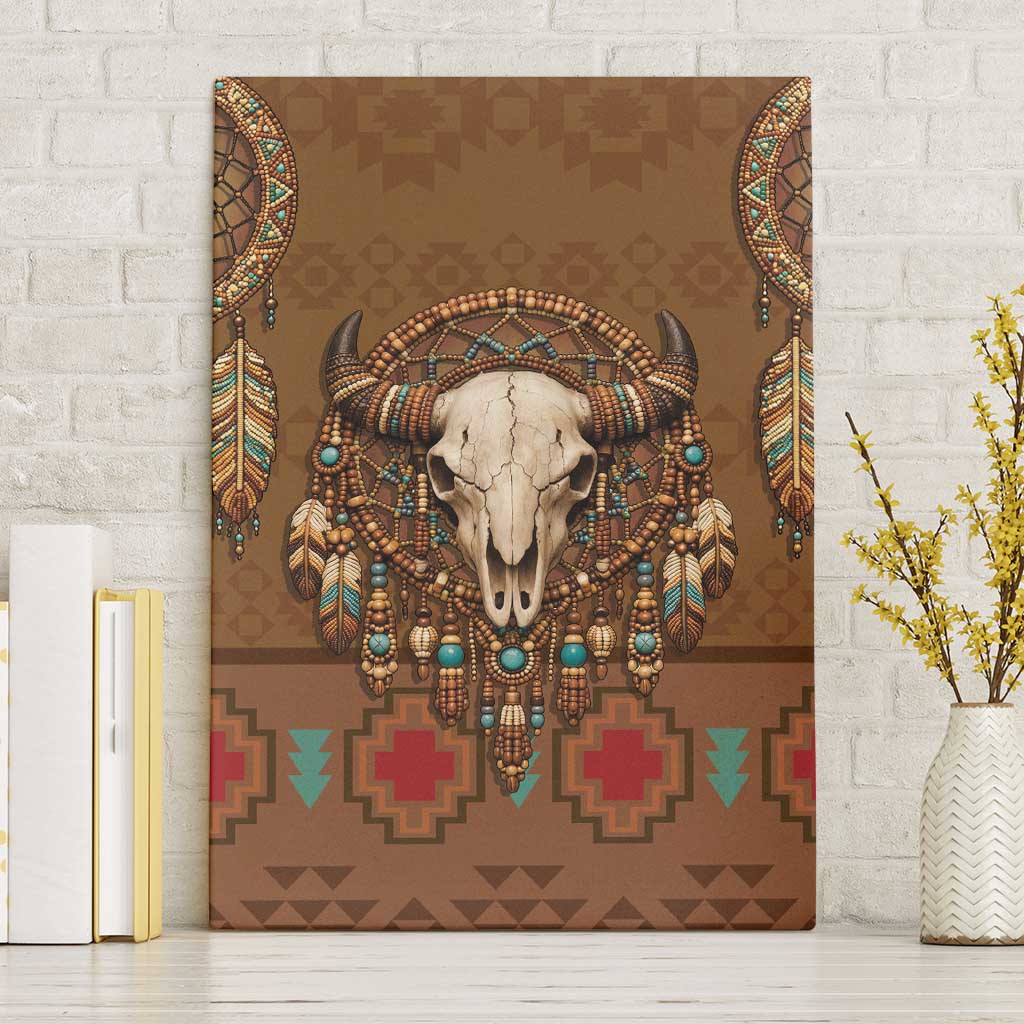 Bison Native American Canvas Wall Art Tribal Feather Dreamcatcher Boho Style