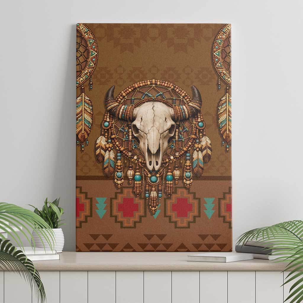 Bison Native American Canvas Wall Art Tribal Feather Dreamcatcher Boho Style