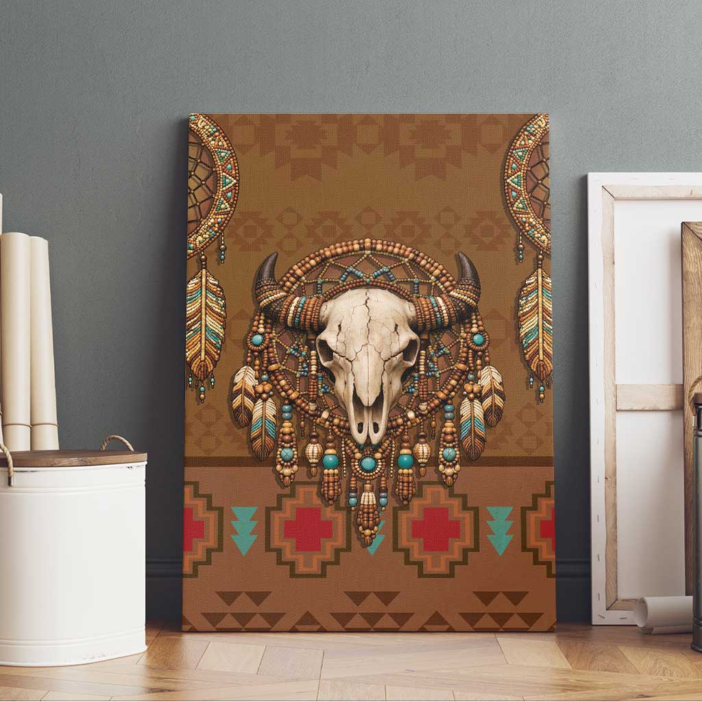 Bison Native American Canvas Wall Art Tribal Feather Dreamcatcher Boho Style