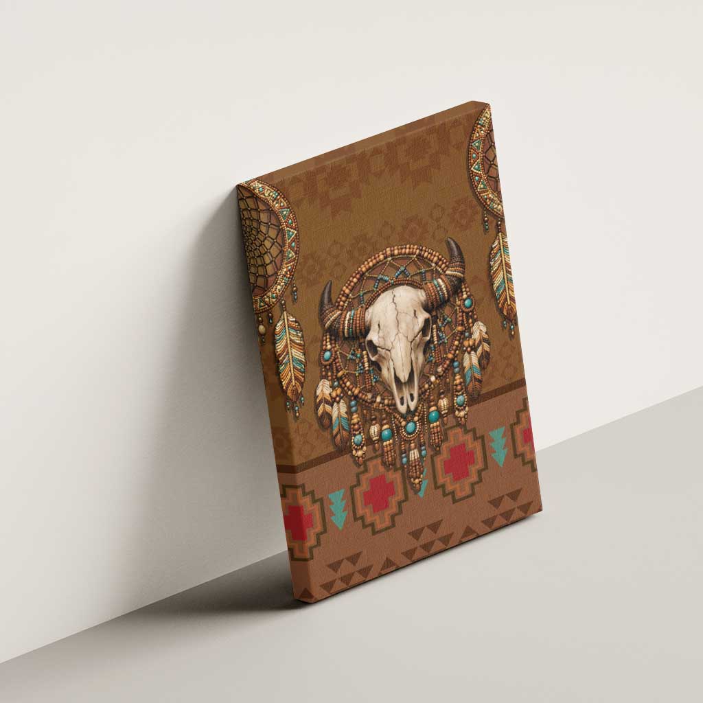 Bison Native American Canvas Wall Art Tribal Feather Dreamcatcher Boho Style