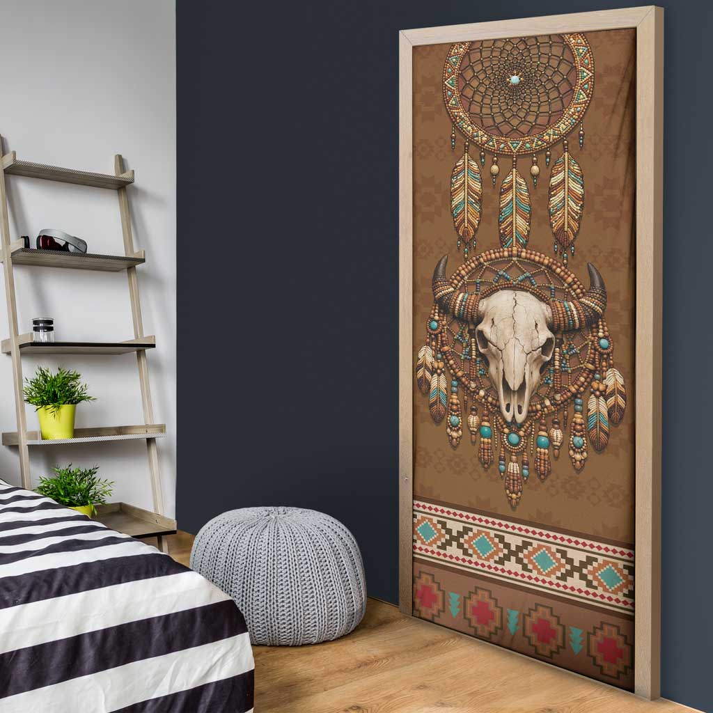 Bison Native American Door Cover Tribal Feather Dreamcatcher Boho Style