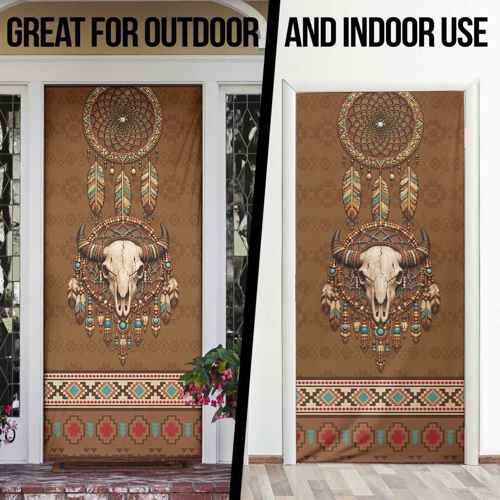 Bison Native American Door Cover Tribal Feather Dreamcatcher Boho Style