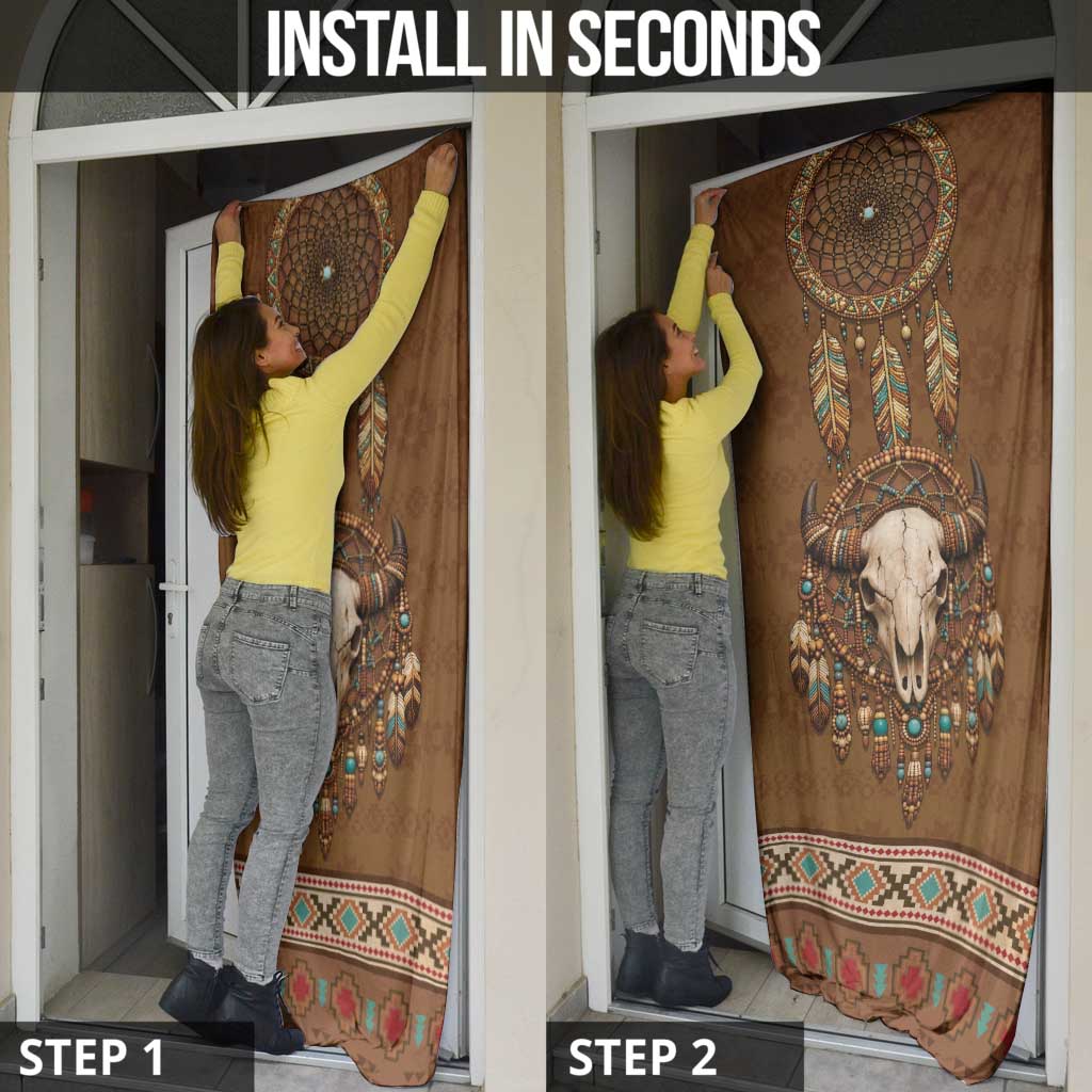 Bison Native American Door Cover Tribal Feather Dreamcatcher Boho Style