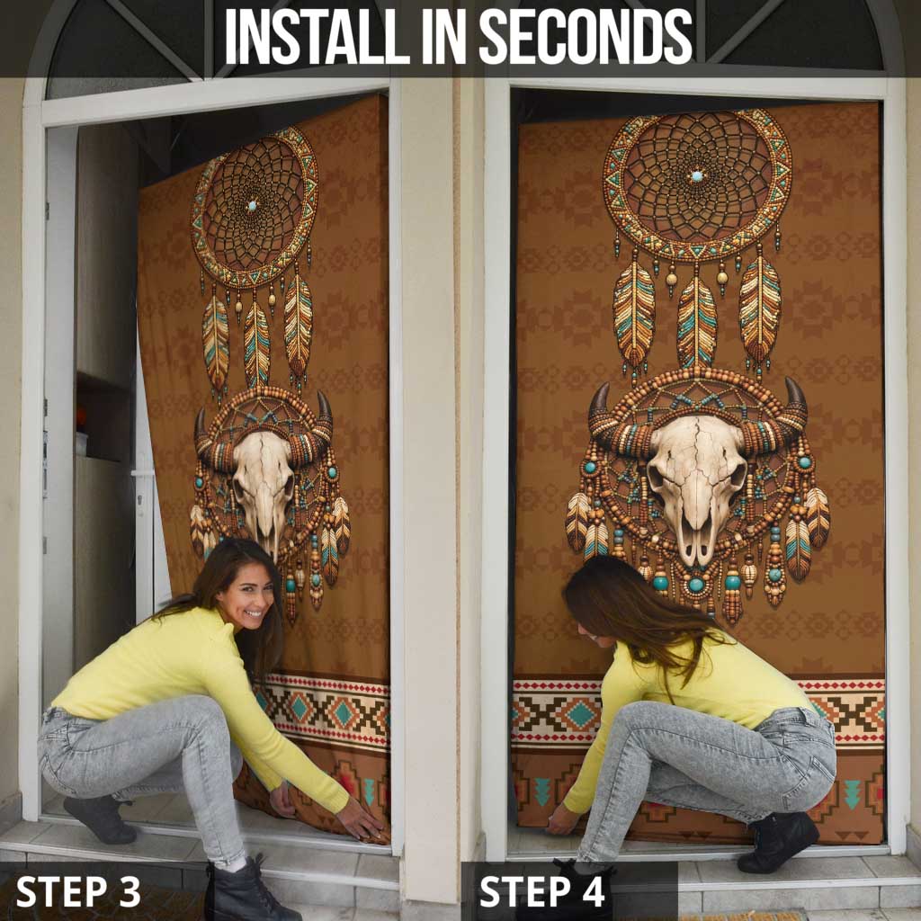 Bison Native American Door Cover Tribal Feather Dreamcatcher Boho Style