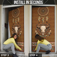 Bison Native American Door Cover Tribal Feather Dreamcatcher Boho Style