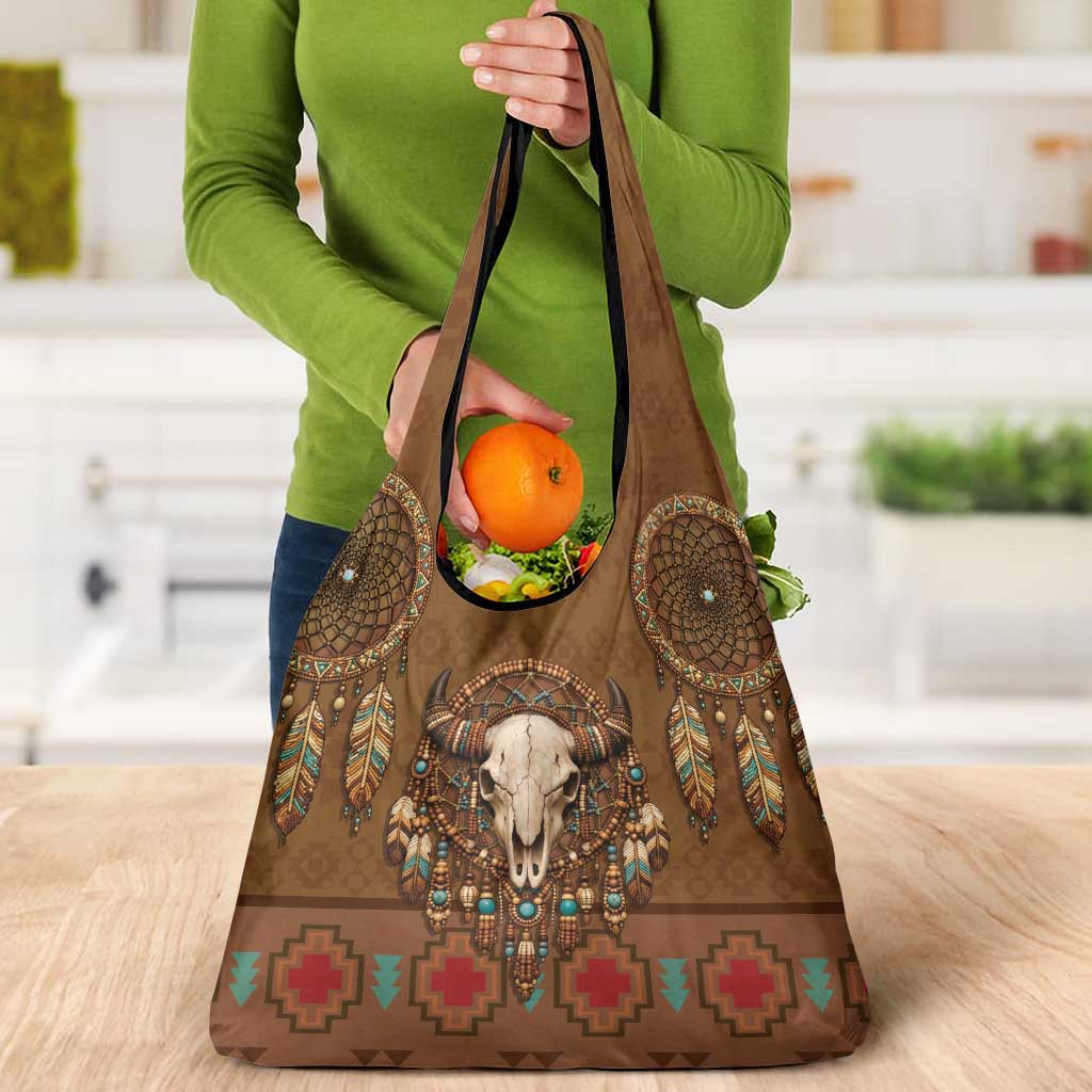 Bison Native American Grocery Bag Tribal Feather Dreamcatcher Boho Style