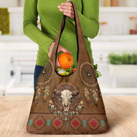 Bison Native American Grocery Bag Tribal Feather Dreamcatcher Boho Style
