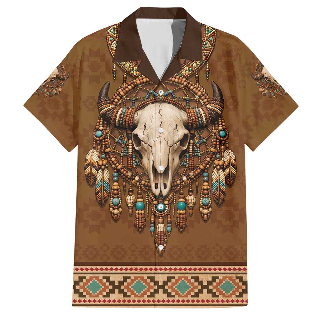 Bison Native American Hawaiian Shirt Tribal Feather Dreamcatcher Boho Style