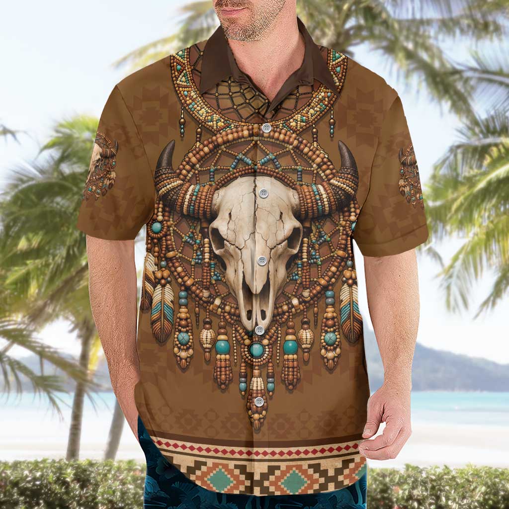 Bison Native American Hawaiian Shirt Tribal Feather Dreamcatcher Boho Style