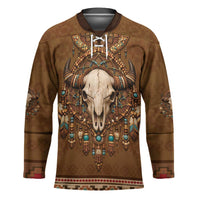Bison Native American Hockey Jersey Tribal Feather Dreamcatcher Boho Style