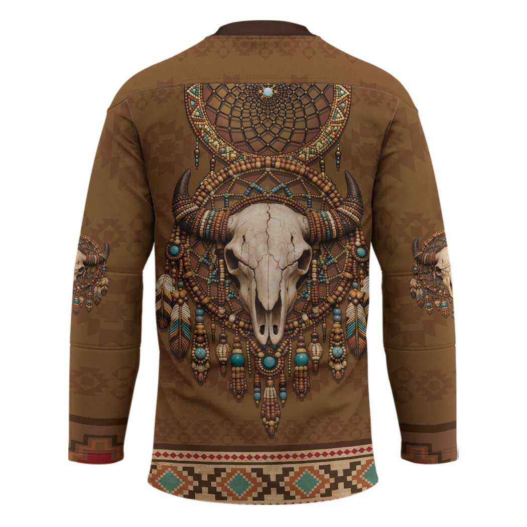 Bison Native American Hockey Jersey Tribal Feather Dreamcatcher Boho Style