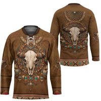 Bison Native American Hockey Jersey Tribal Feather Dreamcatcher Boho Style