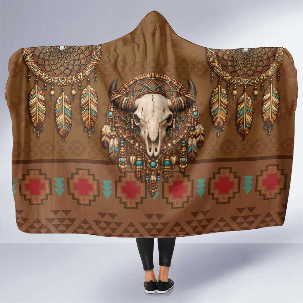Bison Native American Hooded Blanket Tribal Feather Dreamcatcher Boho Style