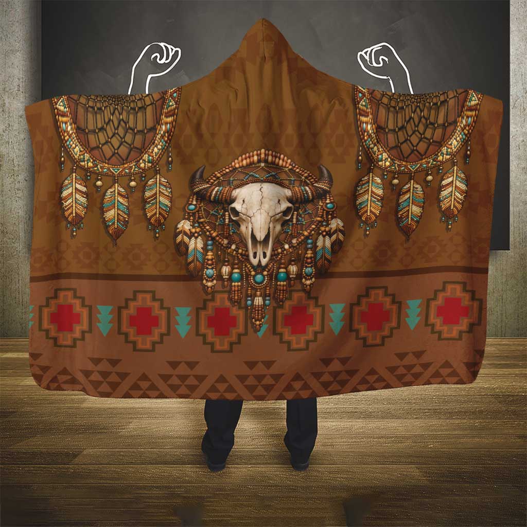 Bison Native American Hooded Blanket Tribal Feather Dreamcatcher Boho Style