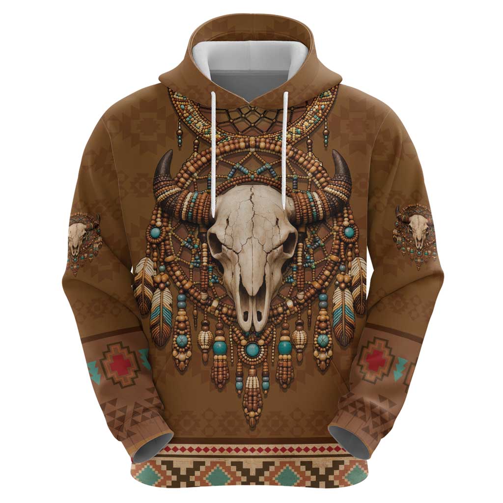 Bison Native American Hoodie Tribal Feather Dreamcatcher Boho Style