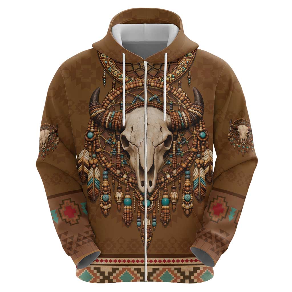 Bison Native American Hoodie Tribal Feather Dreamcatcher Boho Style