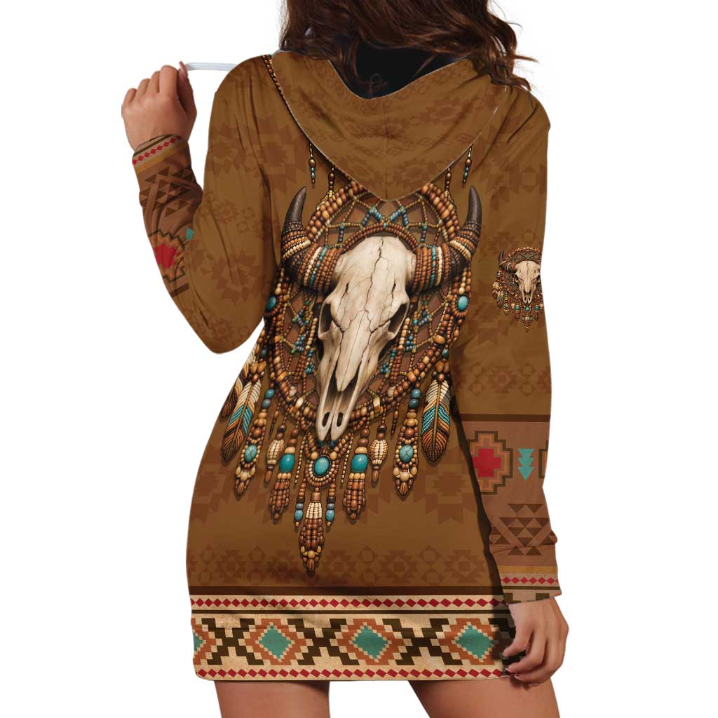 Bison Native American Hoodie Dress Tribal Feather Dreamcatcher Boho Style