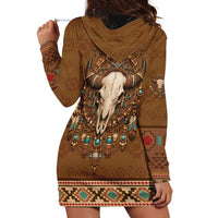 Bison Native American Hoodie Dress Tribal Feather Dreamcatcher Boho Style