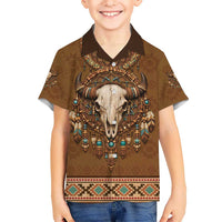Bison Native American Kid Hawaiian Shirt Tribal Feather Dreamcatcher Boho Style