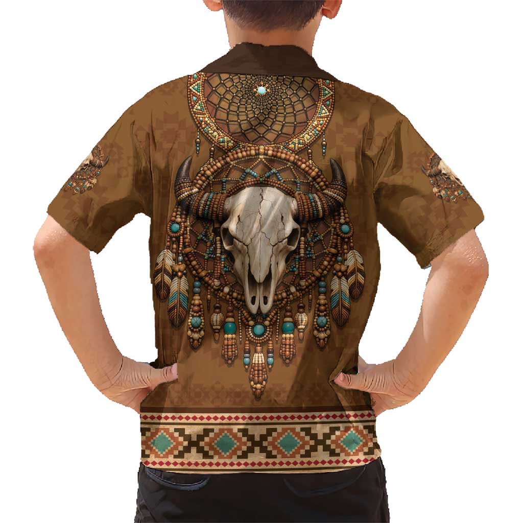 Bison Native American Kid Hawaiian Shirt Tribal Feather Dreamcatcher Boho Style